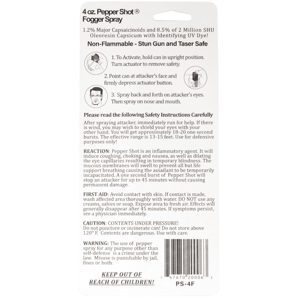 Pepper Shot 1.2% MC 4 oz pepper spray fogger view 3
